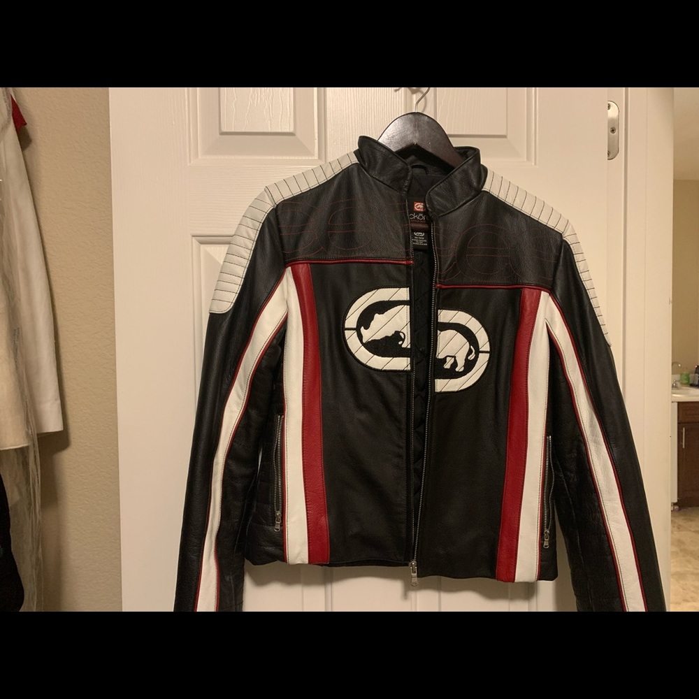 Leather echo red motorcycle jacket